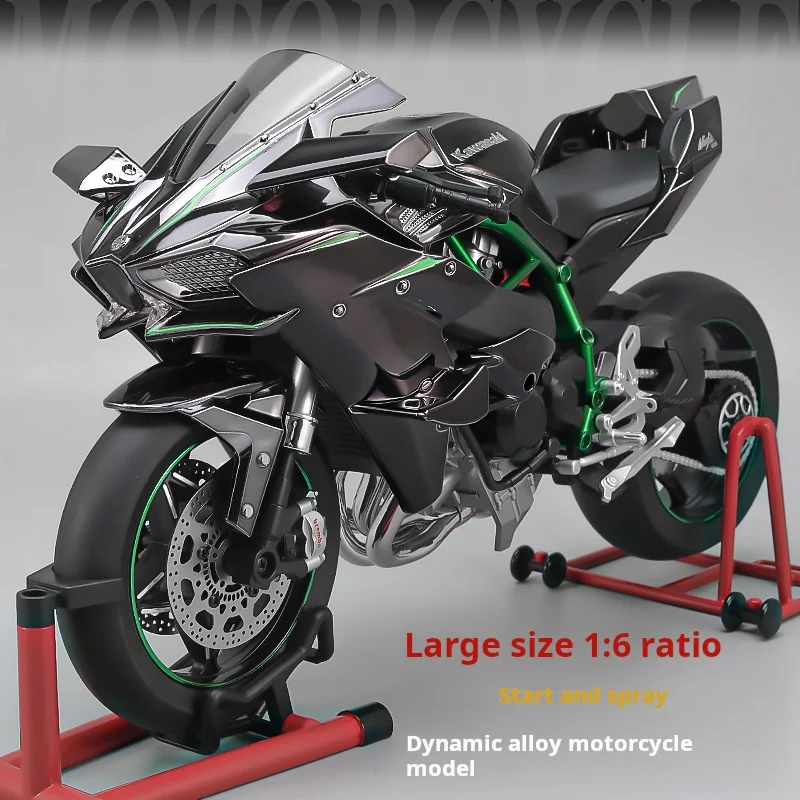1:6 Kawasaki H2R Motorcycle Model Alloy Diecast Toy with Sound and Lights, Large Scale Collectible Display Model Gift for Boys