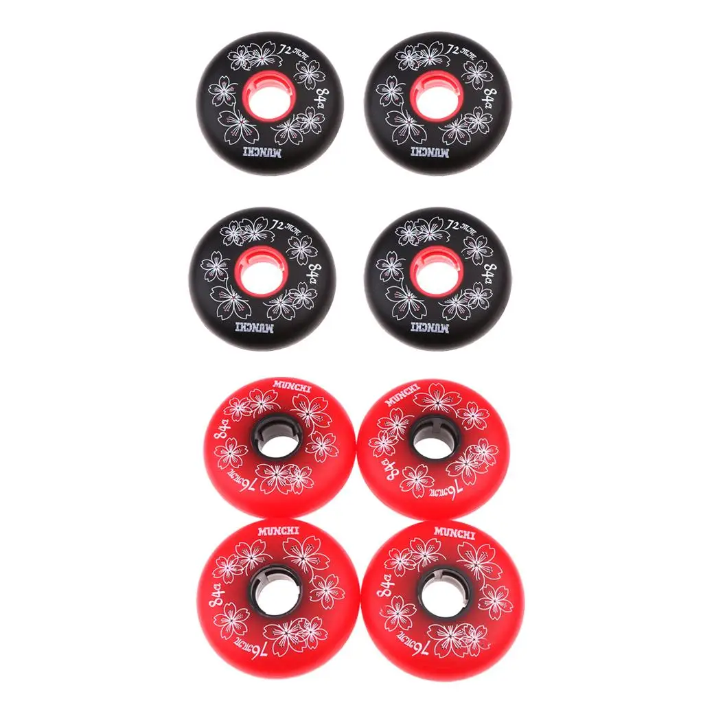 4/Set Inline Skating Wheels Replacement Roller Hockey Wheels 84A, Black/Red,