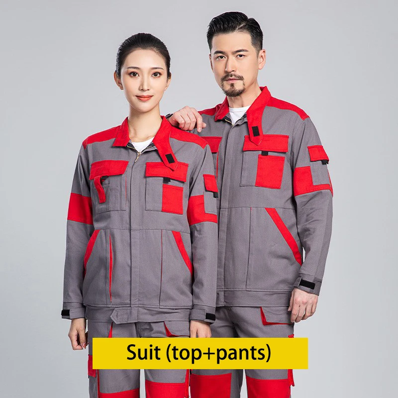 Men\'s Multi Pocket Workshop Long Sleeve Work Suit Set Construction Site Machinery Welder Electrician Repair Painter Printed Logo