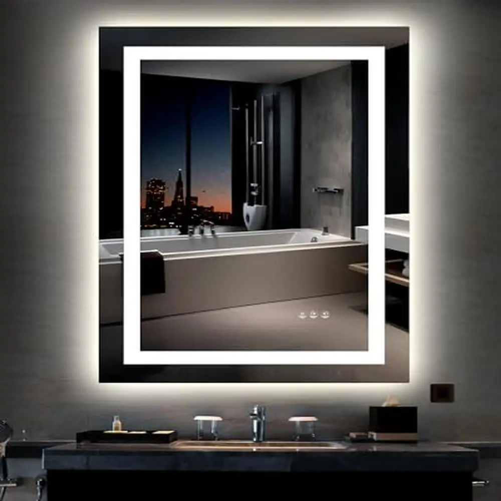 

LED Bathroom Mirror Front and Backlight Stepless Dimmable Wall Mirrors Anti-Fog Shatter-Proof Memory 3 Colors Illuminate