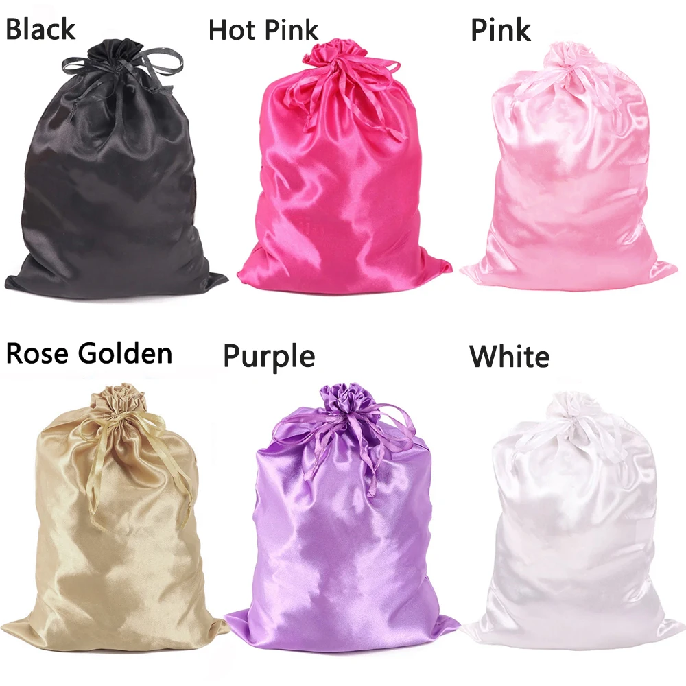 1pcs Satin Bags for Packaging Hair Extensions, Bundles, Wigs Soft Silk Pouches With Drawstring for Hair Tools Storage Bags