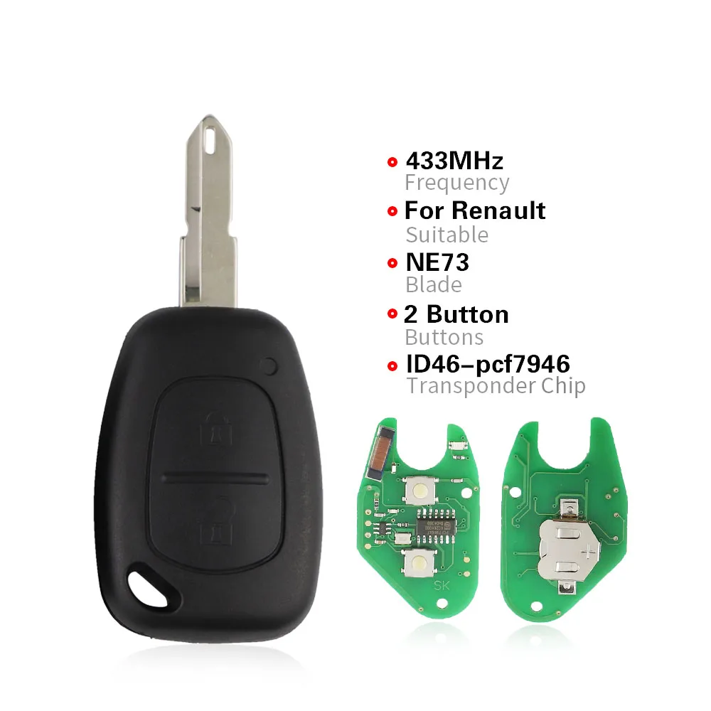 Remote Car Key For Renault Master Traffic Vivaro Kangoo Movano Transmister 2003-2013 433Mhz ID46 PCF7946Chip NE72 VAC102 Blade