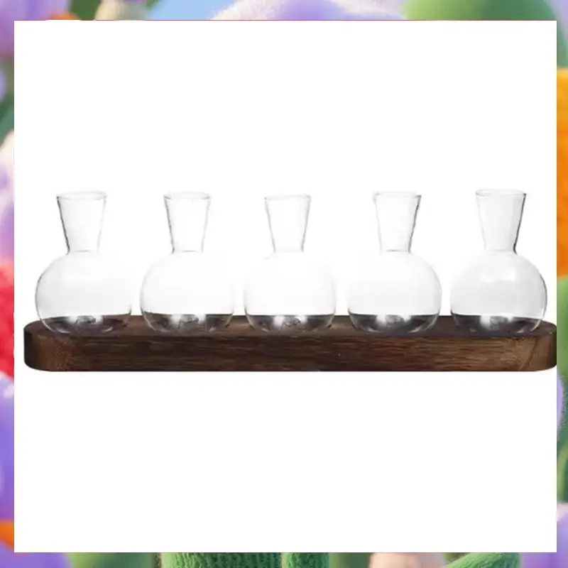 

Plant Terrarium Glass Vase Modern Transparent With Wooden Tray, Indoor Desktop Decor-ABXK