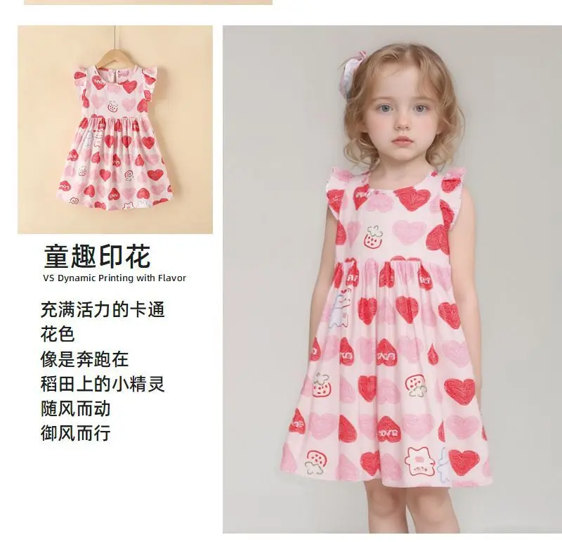 Girls Dresses Summer Sleeveless Princess 2-8T Hearts Print Baby Party Dress Clothing Kids Costume Cartoon Frocks