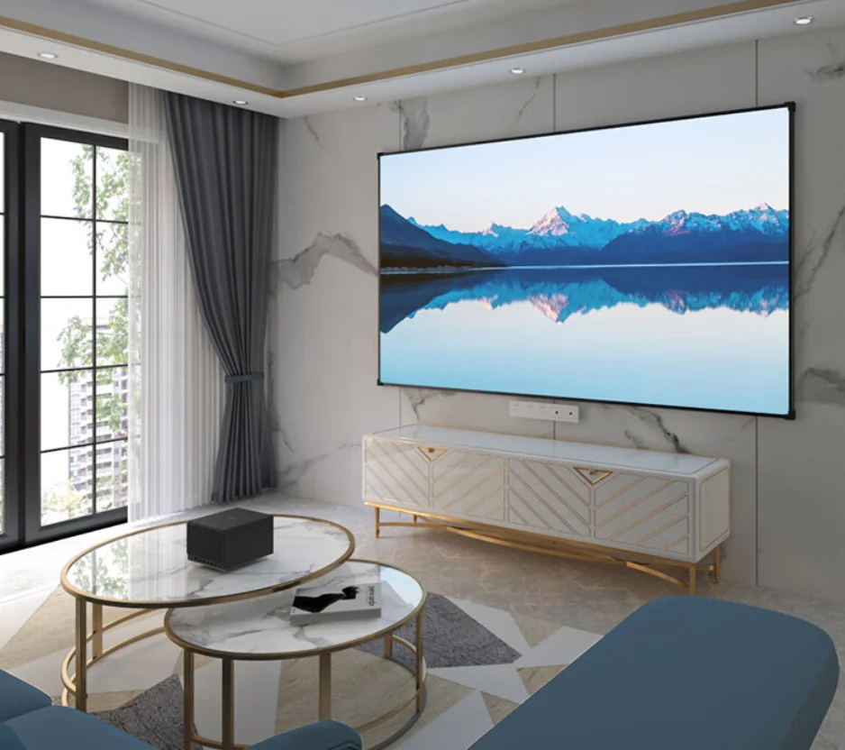80-150 Inch Fixed Frame Wall Mounted Projector Screen 10mm Narrow Frame 4K HD Black Crystal Projection 16:9 4:3 16:10 for Home T