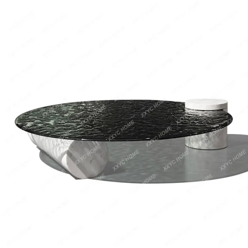 Marble Water Ripple Glass round Tea Table Modern Minimalist Creative Living Room Small Apartment