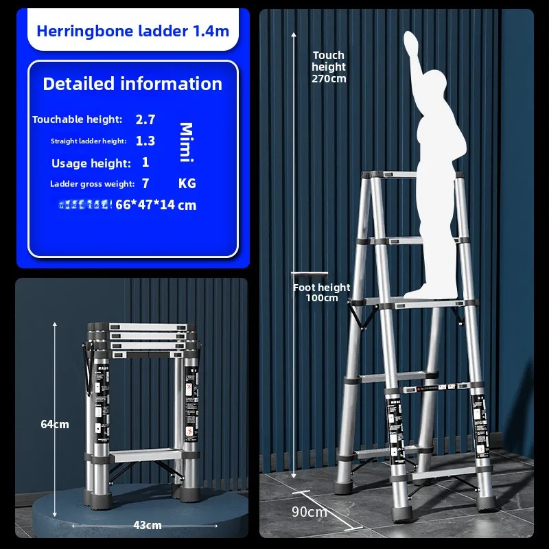 Industrial Heavy Pro Engineering Step Ladder,Household Folding Scaffold, Straight Aluminum Trestle, Multi Purpose Portable Stool