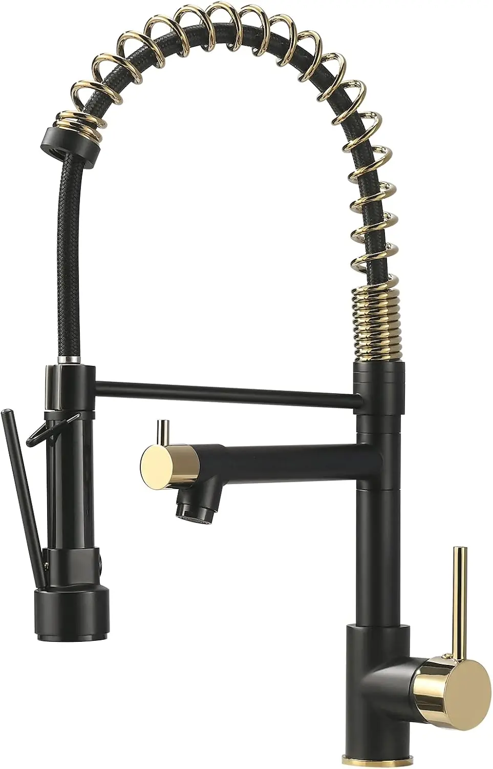 

Kitchen Faucet,Black and Gold Kitchen Faucet with Sprayer,Commercial Style Matte Black Single Handle Single Hole Kitchen