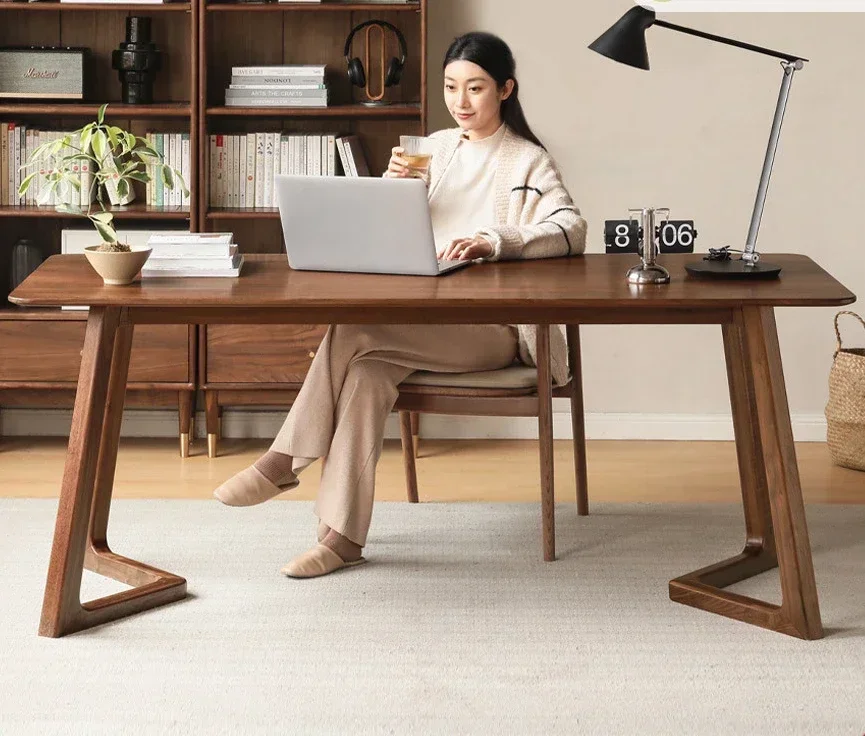 Solid wood desk study black walnut computer table rectangular wall desk