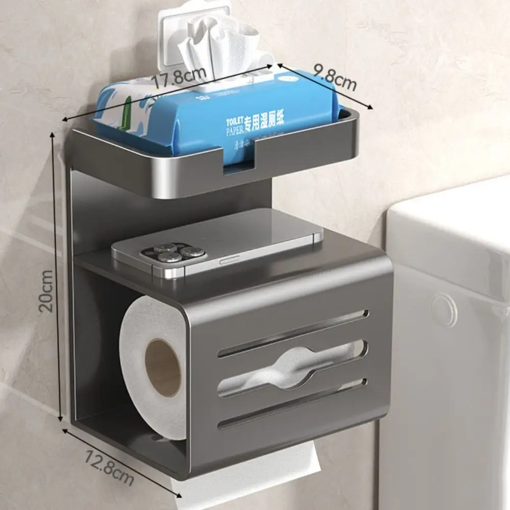 Aluminum Alloy Toilet Paper Holder Punch Free Rust Resistant Roll Paper Holder Corrosion Resistant Wall Mount Perfume Shelf