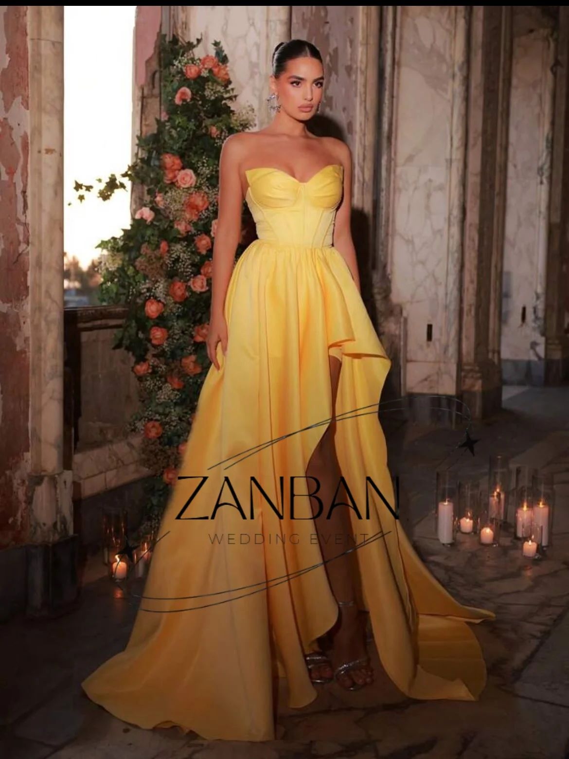 ZanBanA Line Satin Long Prom Dresses Customized Arabic Women's Evening Dress Special Occasion Wedding Engagement Gowns