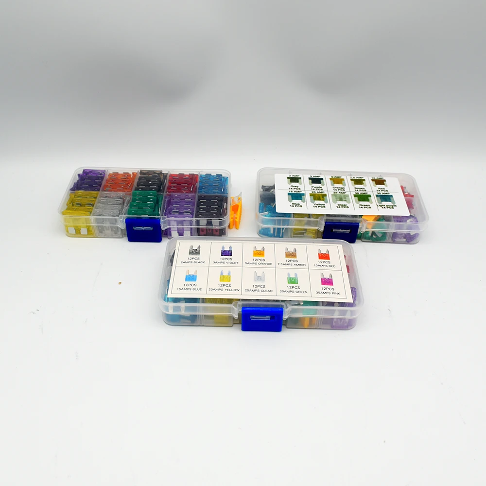 100pcs standard 120PCS SMALL 140PCS MINI Car Fuses 2A 3A 5A 7.5A 10A 15A Amp with Box Clip Assortment Auto Blade Type Fuse Set