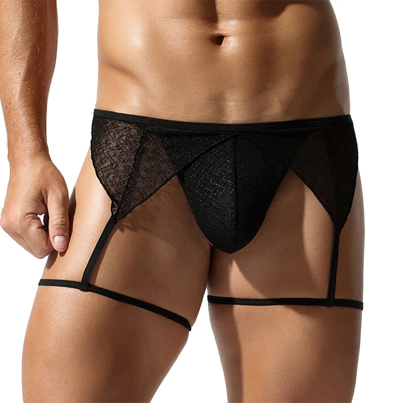 Men's thong, triangle pants, lightweight ice silk, breathable mesh, sexy and sexy solid color, two-piece set, two ways to wear
