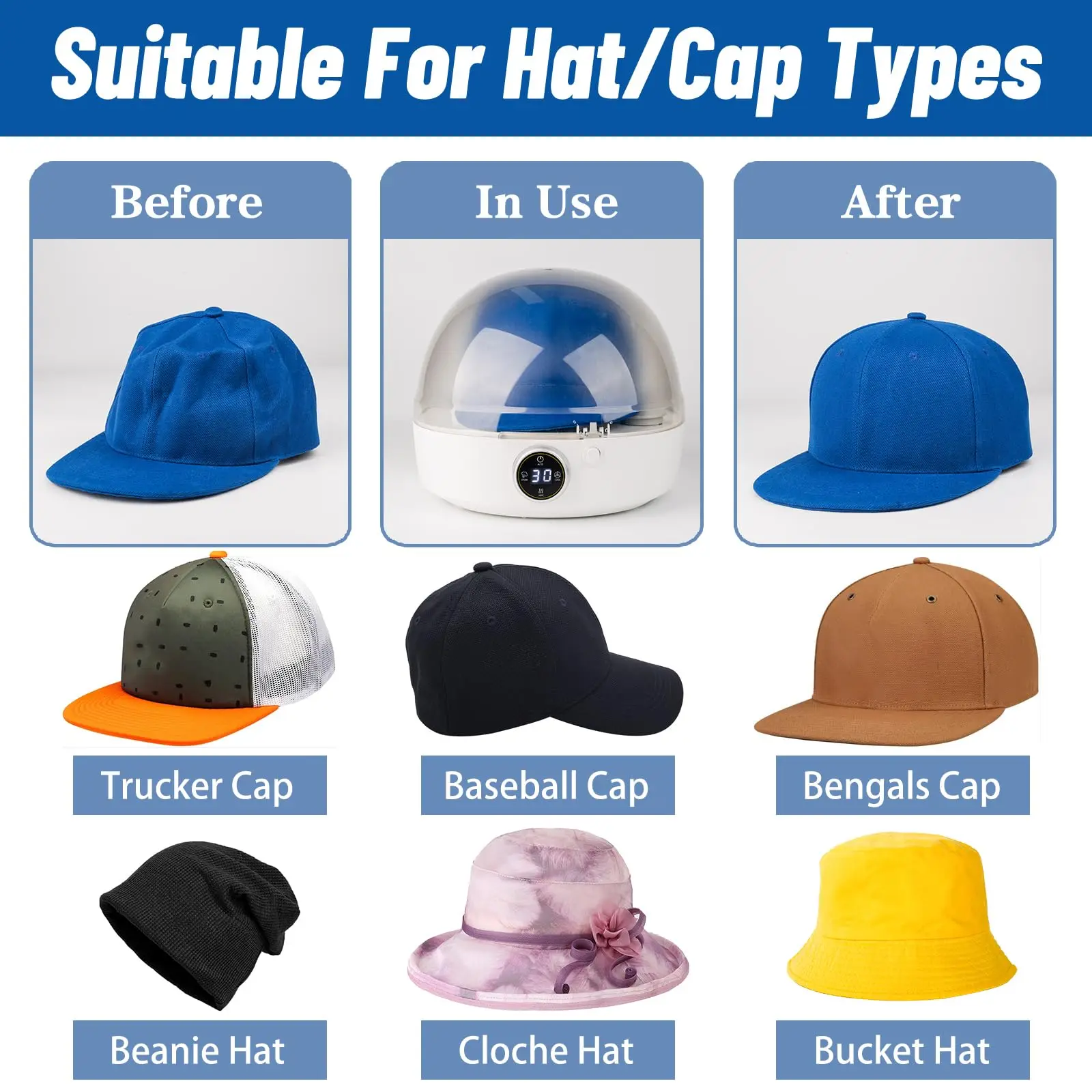 Automatic Hat Care Portable Drying Shaping Ironing Cleaning Beanie Cloche Hat Bengals Cap Steam Care Machine Cleaner for Home