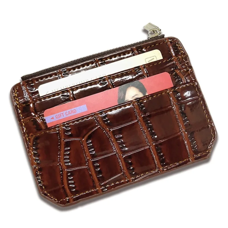 

Solid Color Buckle Small Zipper Coin Purse Fashion Neutral Card Bag Korean Version New Crocodile Pattern Card Holder Wallet