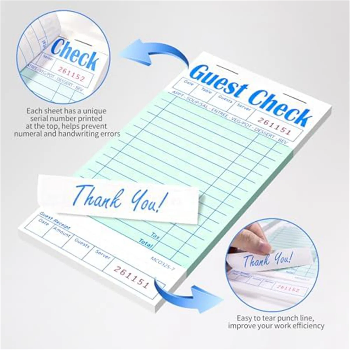 5 Pack Guest Check Books, Server Note Pads for Restaurant, Green Waiter Checkbook, Restaurant Order Pad 50 Sheets/Pack