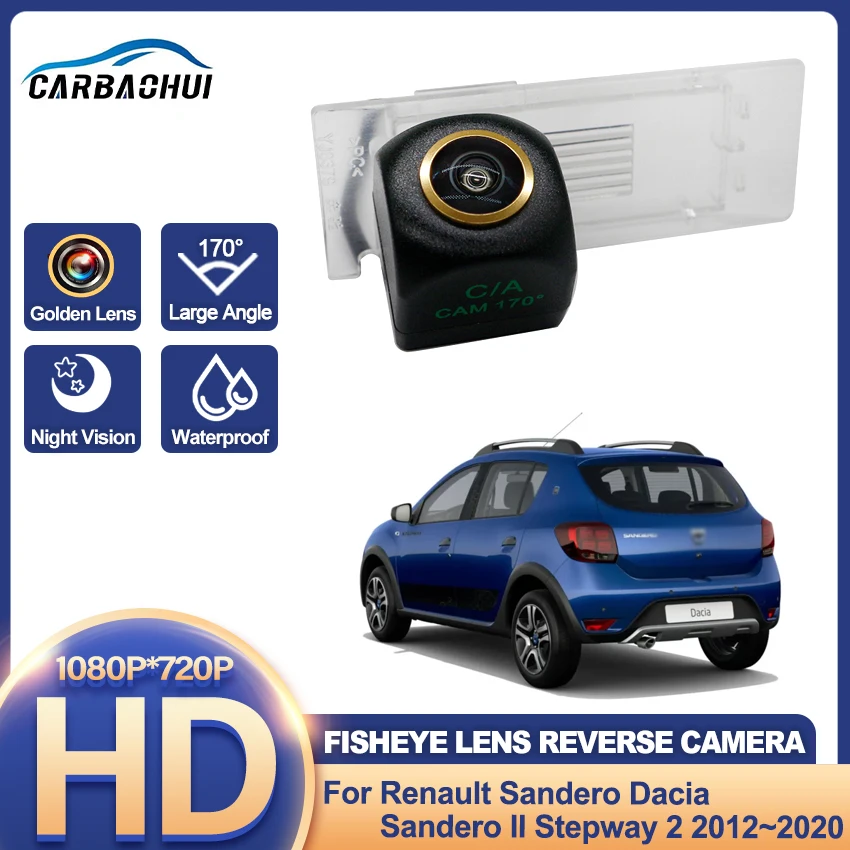 Cámara de visión trasera para Renault Sandero Dacia Sandero II Stepway 2 2012~2020, cámara de marcha atrás, cámara para matrícula, lente dorada