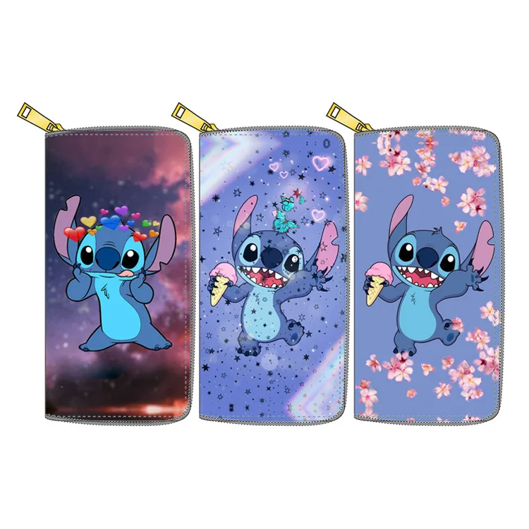 Disney Men's Wallet Stitch PU Long Print Wallet Women Anime Cartoons Zipper Wallet Fashion Kawaii Wallet Men High Capacity Purse