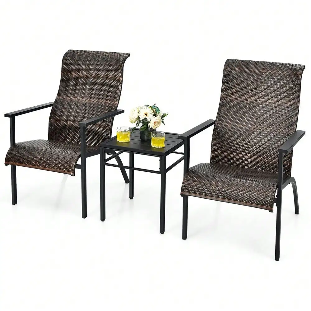 

3PCS Rattan Bistro Chair Set Patio Furniture Set W/Table Mix Brown