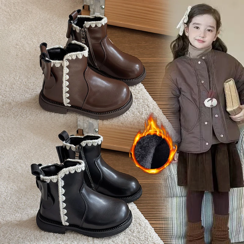 

Модные короткие сапоги с мягкой подкладкой для девочек от 2 до 18 лет, коричневая детская хлопковая обувь, размер 23–36, мягкие нескользящие детские кожаные сапоги для малышей