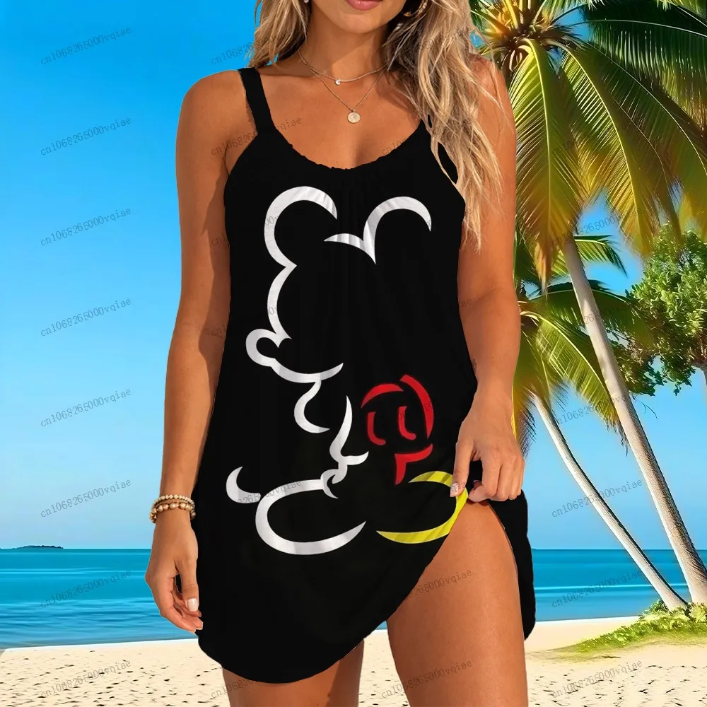 

Новые платья в стиле бохо 2026: очаровательное женское пляжное платье-сарафан Disney Mickey Mouse, высококачественное платье в горошек с 3D-принтом Kawaii