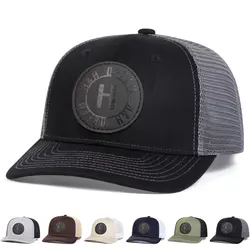 Unisex H Round Leather Label Baseball Net Caps Spring and Summer Outdoor Adjustable Casual Hats Sunscreen Hat ﻿