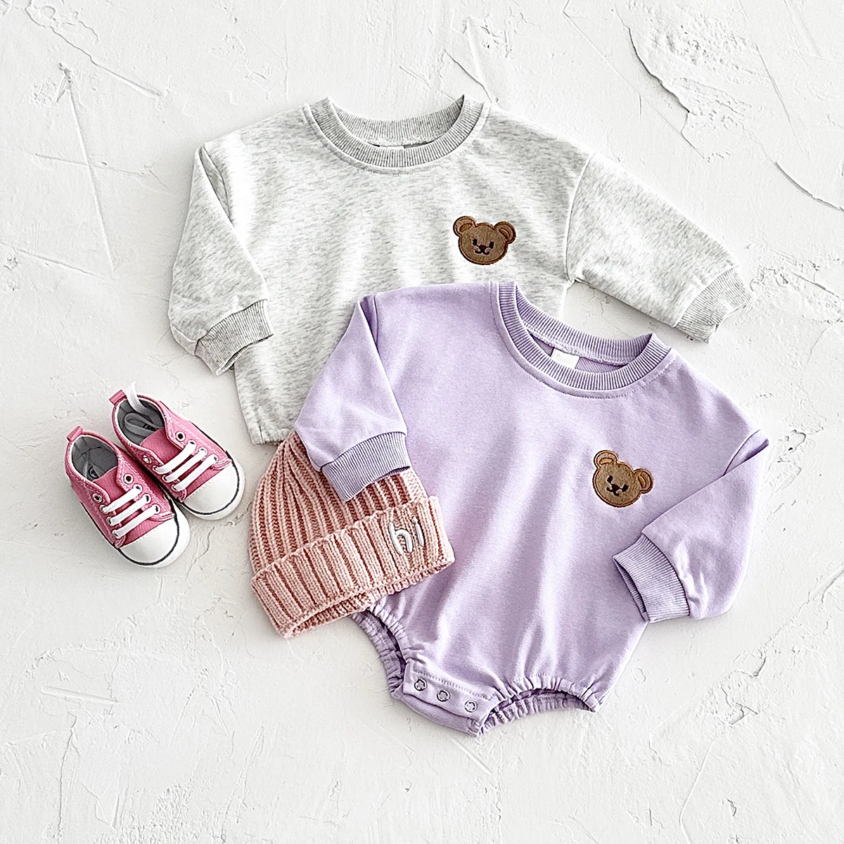 Baby Clothes Romper Long Sleeve Bear Sweatshirt Sweet Lavender Terry Cotton 0-2Y Newborn Boy Girl Bodysuits Infant Fall Winter