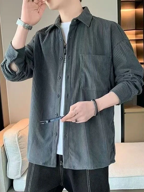 

Вельветовая длинная све irt, мужская повседневная тонкая рубашка, весенне-осенне-зимняя рабочая одежда Jaet, модный топ, дышащий свободный крой irt