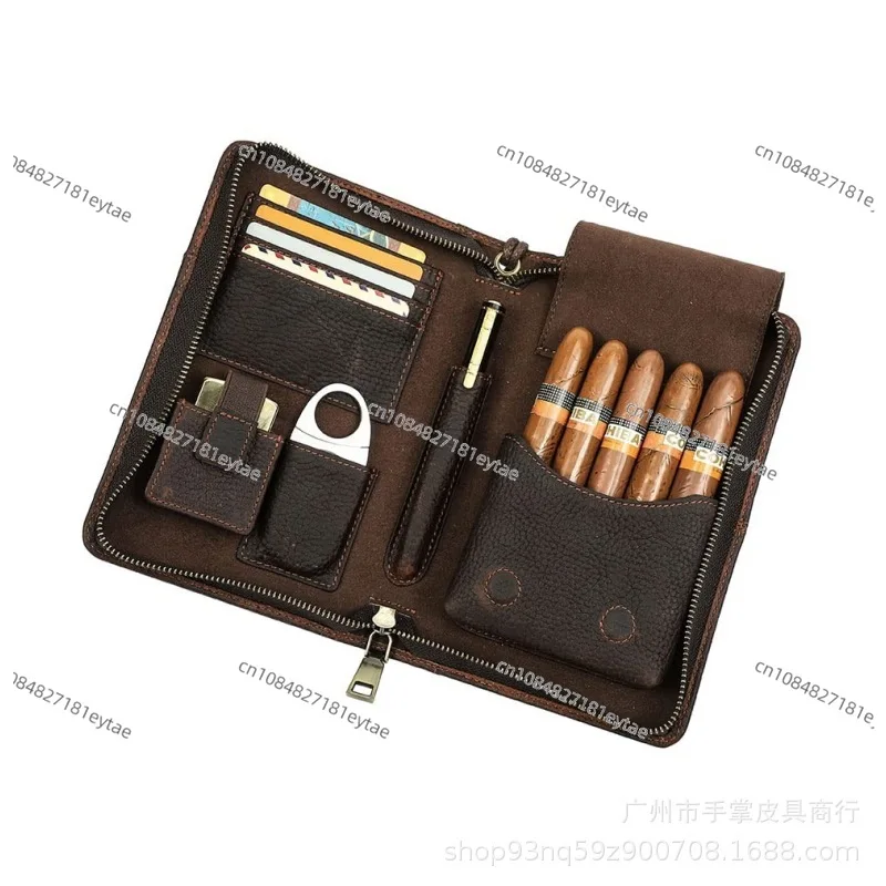 Vintage PU Litchi Pattern Multifunctional Portable Humidor Leather Case