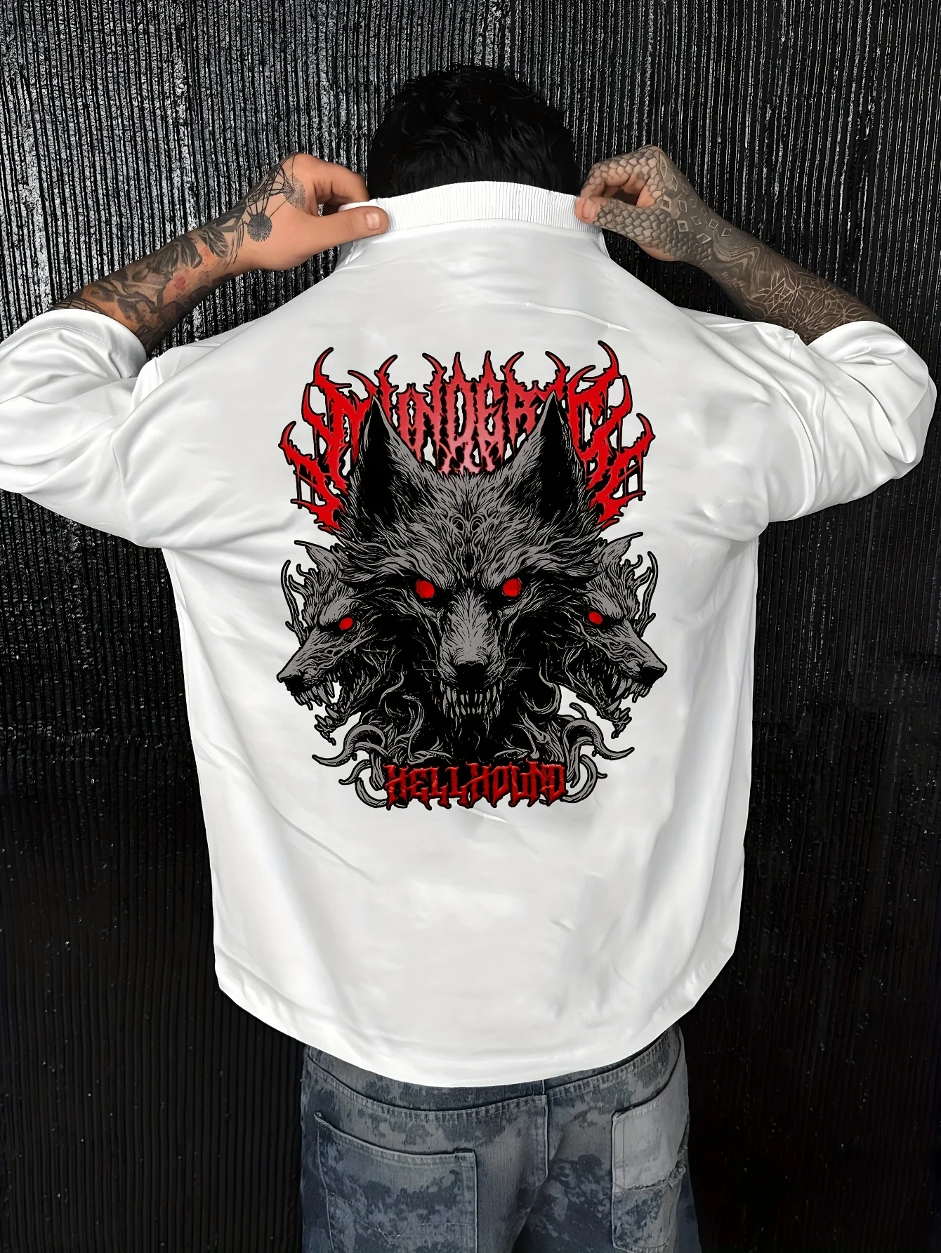 Sommer-Herren-T-Shirt im Trendigen Stil mit Teufelshund-Muster, Locker Geschnitten, Atmungsaktiv und Bequem, 100% Reine Baumwolle, Vielseitig Einsetzbar