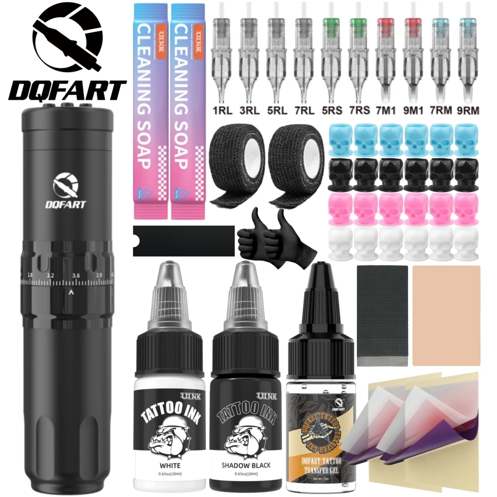 DQFART T1Pro Electric Wireless Tattoo Machine Adjustable Alloy Body Tattoo Ink Tattoo Needles Blue Soap Supplies Accessories