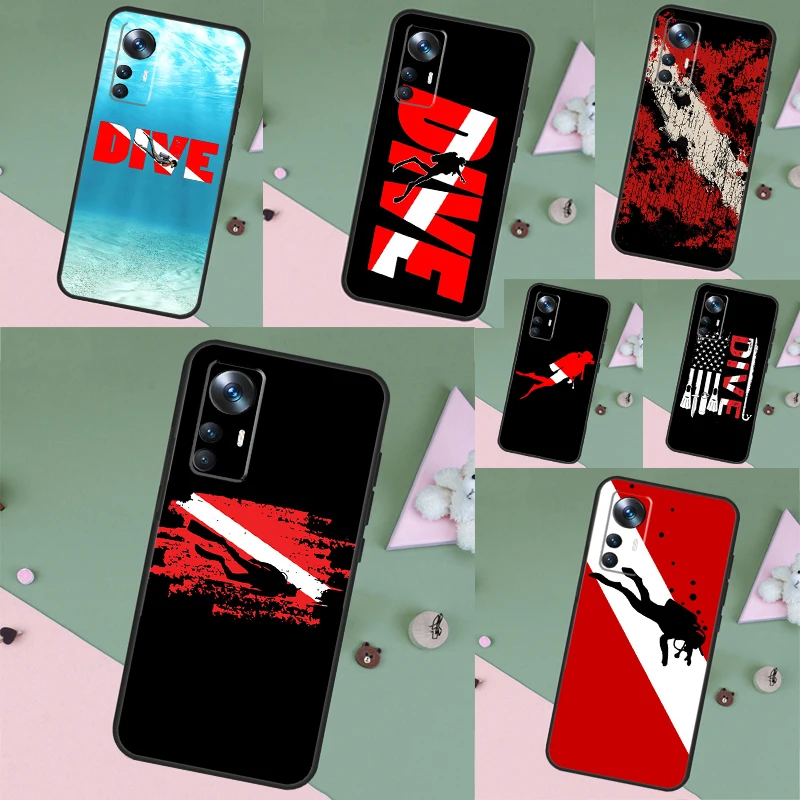 Capa Diver Down Scuba para Xiaomi 17 Pro Max 13T 14T 15T 14 15 Ultra POCO X7 X5 X6 F5 F6 F7 Pro F8 Ultra