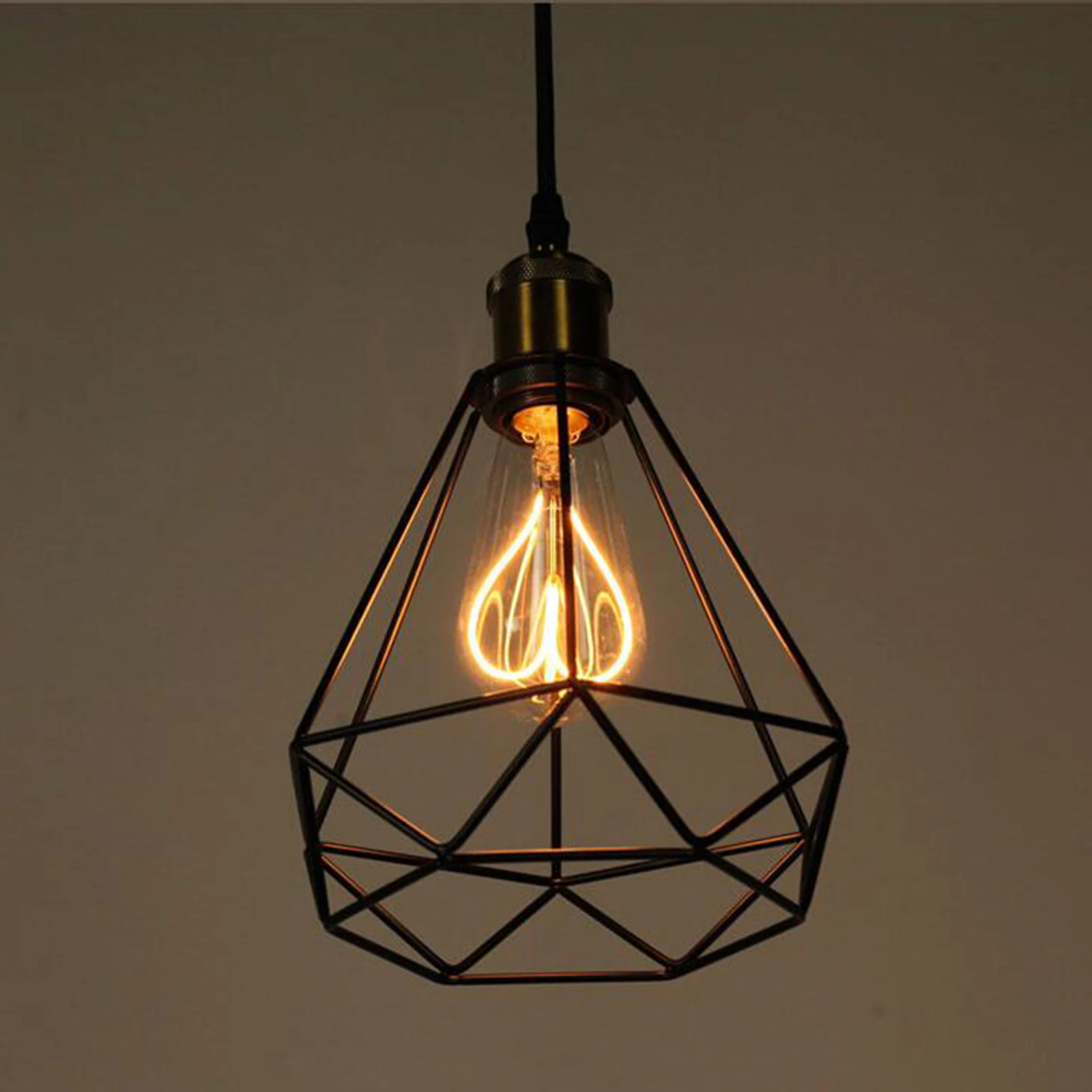 Modern Lampshade Metal Light Cage Ceiling Light Cover Diamond Shape Bulb Cage for Farmhouse Bedroom Cafe Living Room Accessories