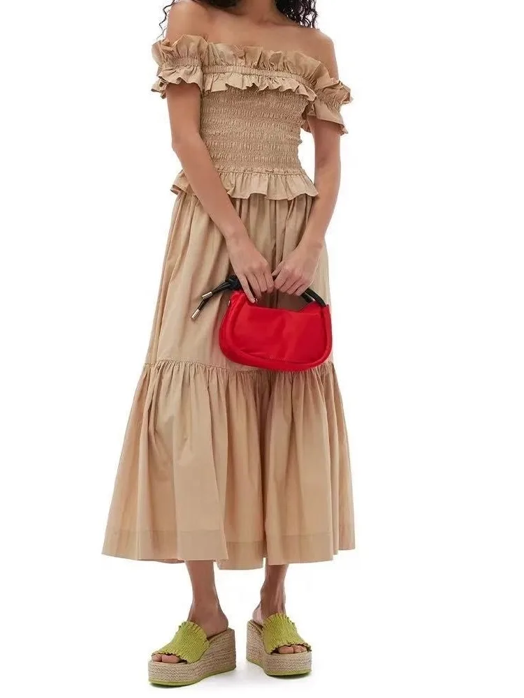 

Nordic Faion, летний облегающий комплект выше колена с большими складками, комплект из двух предметов Dr, сложенное на одно плечо, нейлоновый хлопковый материал