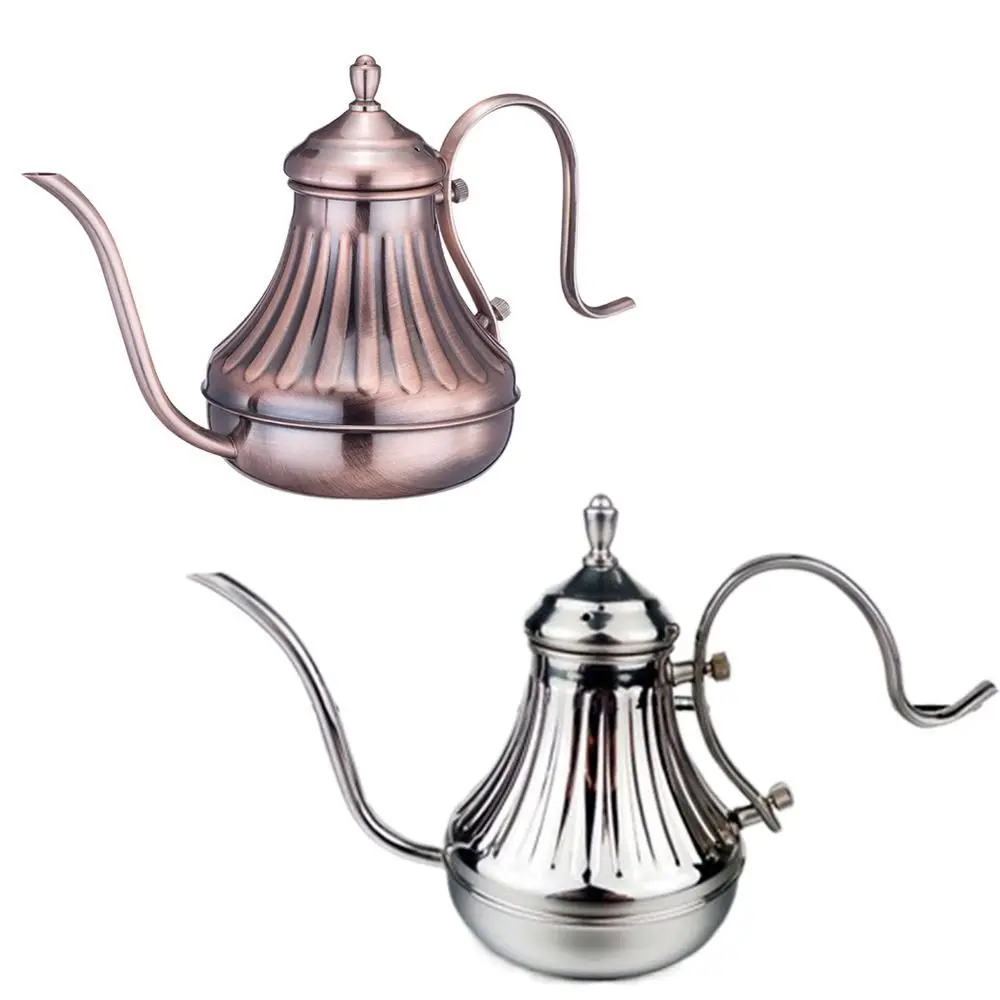 

Bronze Elegant Gooseneck Tea Kettle Long Mouth Stainless Steel Teapot Antique Spout Ergonomic Handle Drip Kettle Kitchen