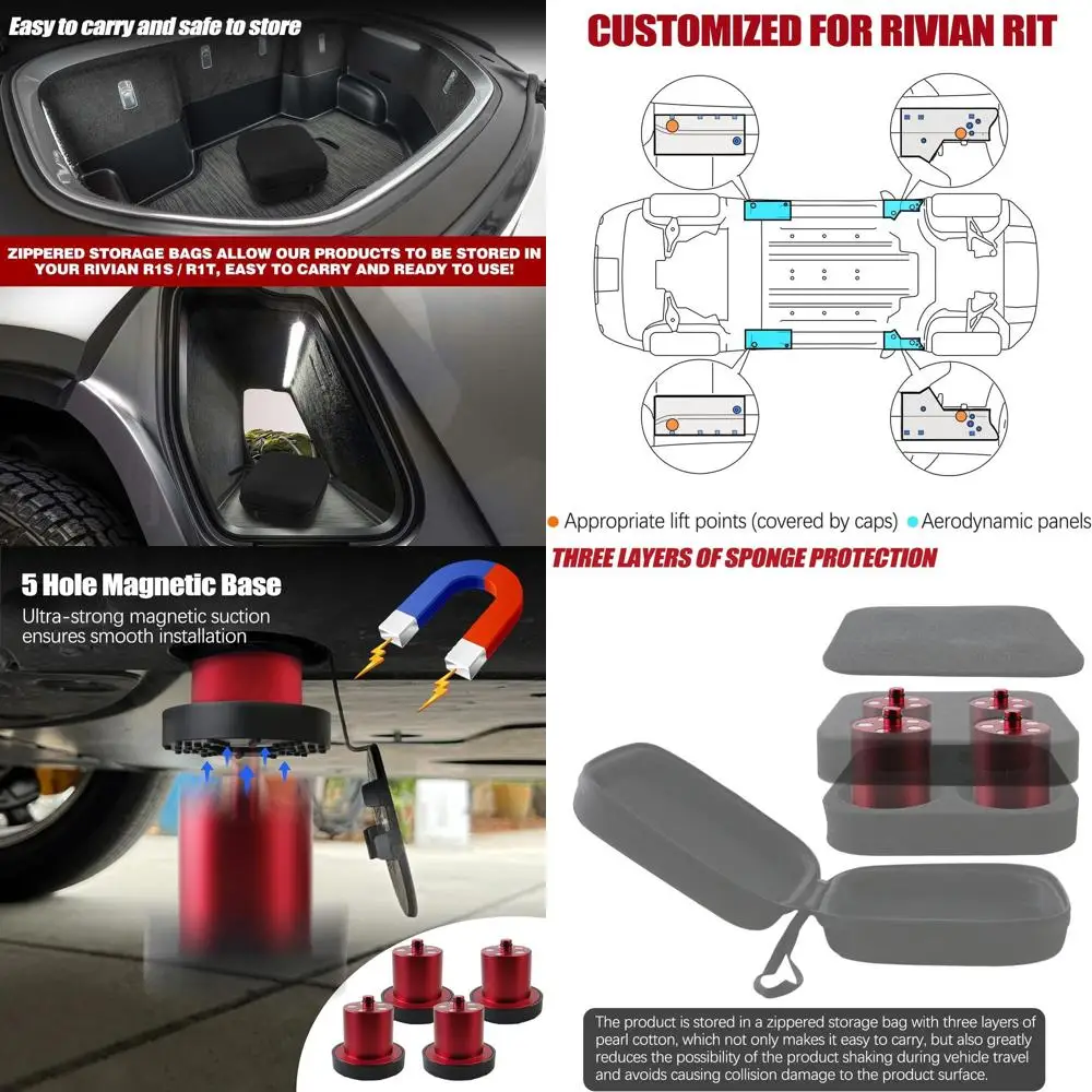 

Universal 4-Pack Magnetic Jack Pads with Zippered Case for R1T and R1S Vehicles - Red