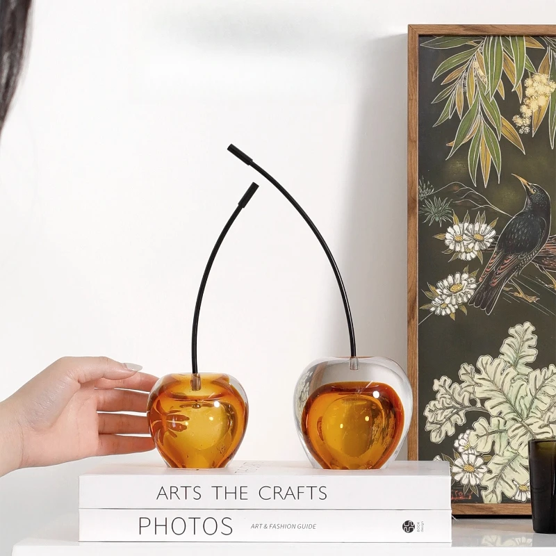 

Handmade glazed cherry ornament living room study entrance amber glass desktop decoration