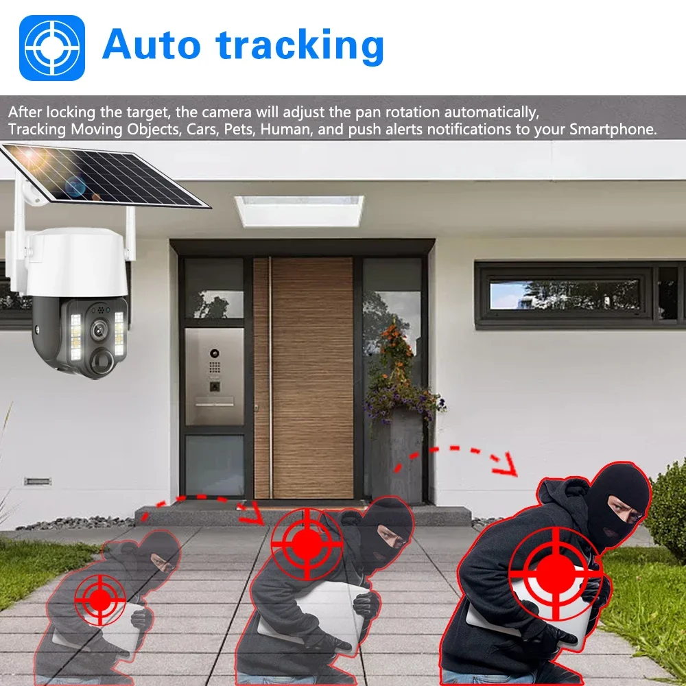 Caméra de vidéosurveillance extérieure à panneau solaire, détection humanoïde PIR, vision nocturne, protection de sécurité, batterie intégrée, 5MP, 4G Sim, V380