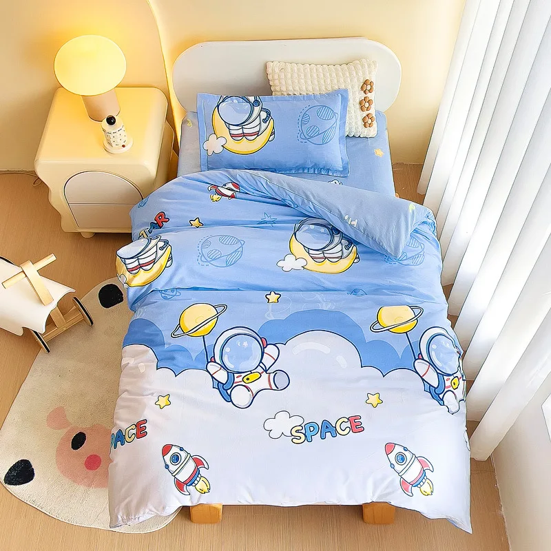 3 pcs set cotton baby Bedding set bed sheet duvet cover pillowcase Words bear pink white eyes boy and girl cute beding