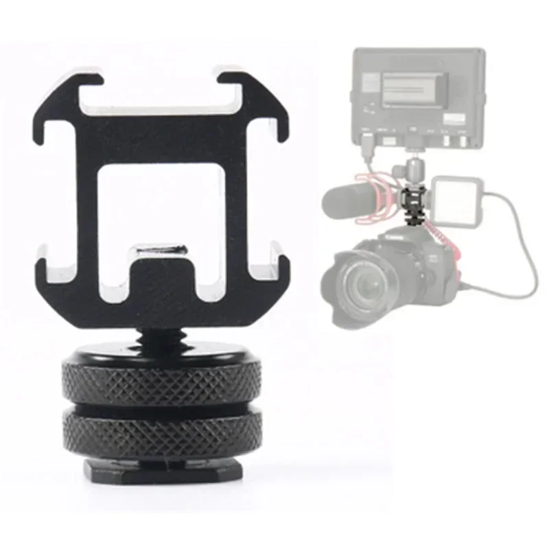 

Triple Hot Shoe Mount Adapter Dual Screws Bracket Stand Holder for DSLR Camera for LED Video Microphone Monitor Flash Light