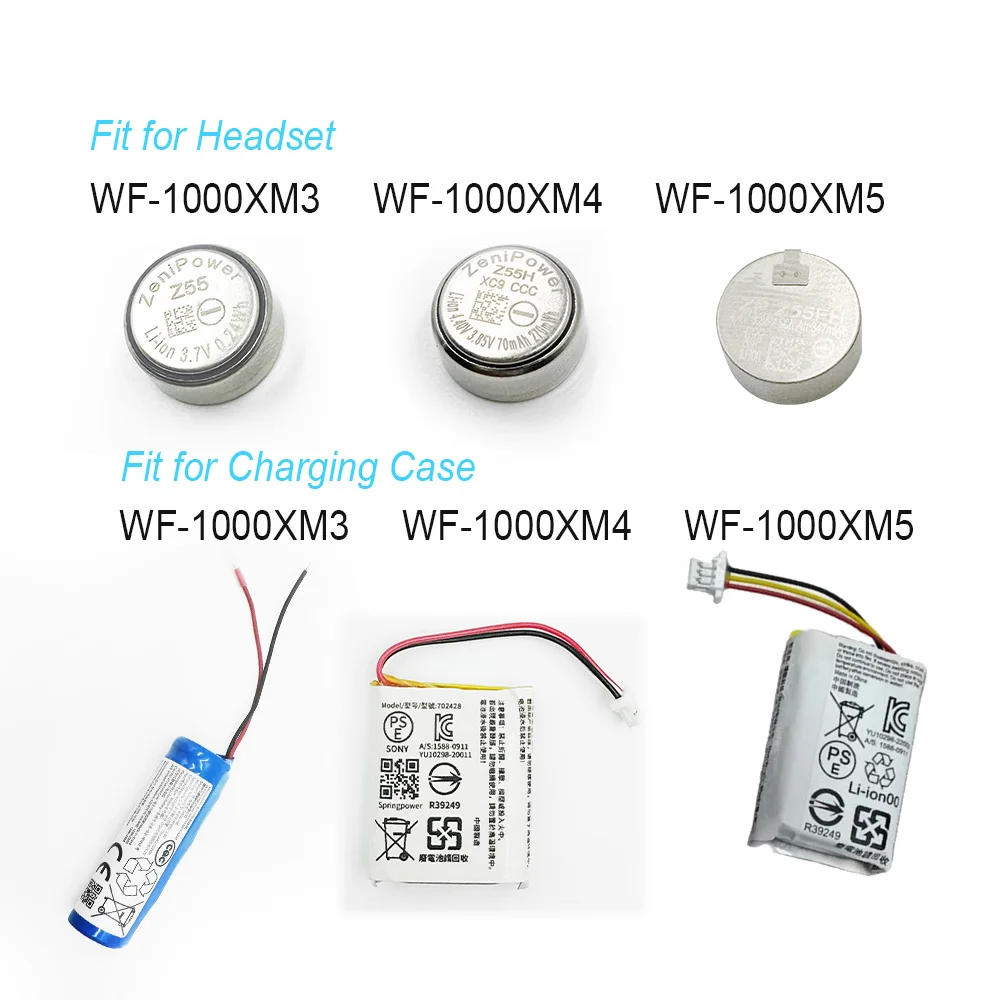 Batería de repuesto para Sony WF-1000XM4 WF-1000XM3 WF-1000XM5 ZeniPower Z55H Z55 caja de estuche de carga para auriculares