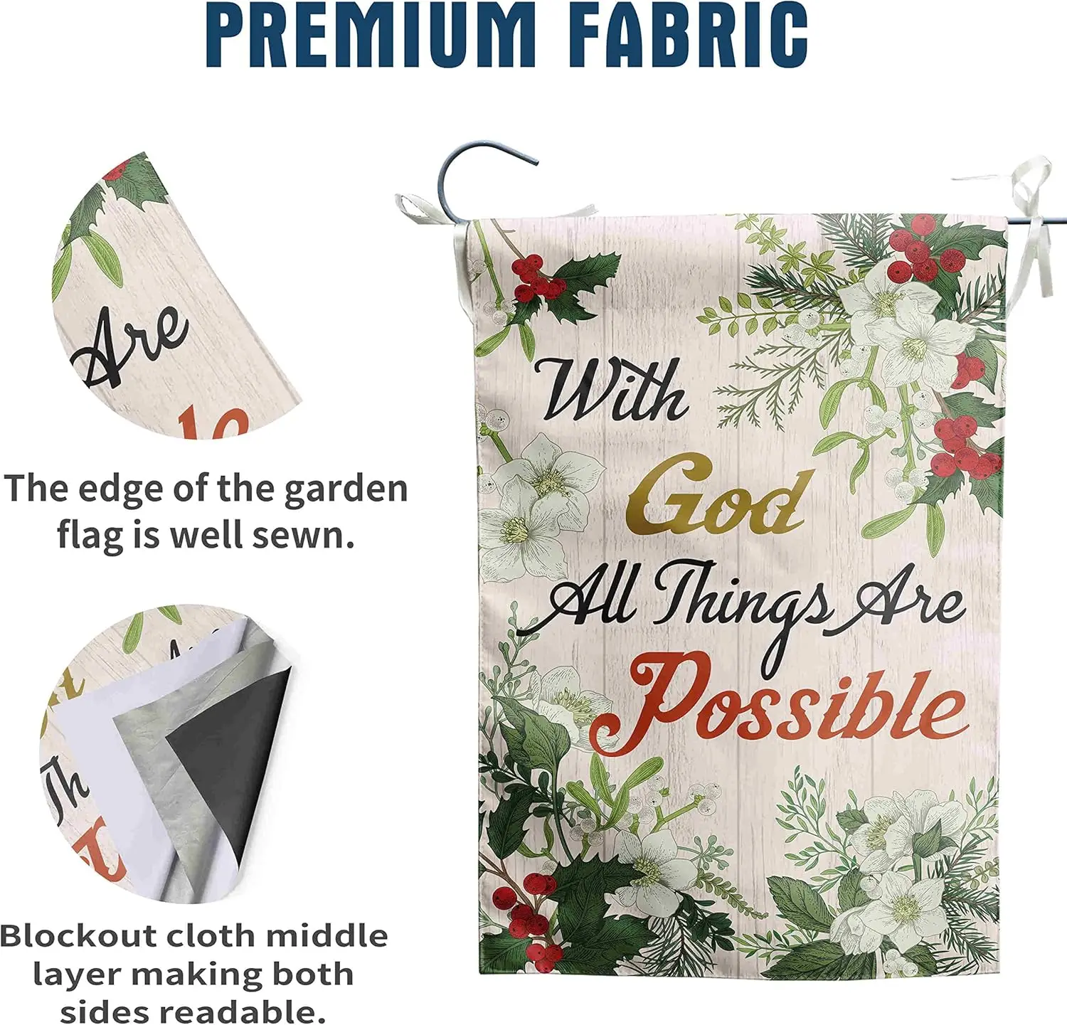 Christian Garden Flag Religious with God All Things are Possible Winter Garden Flags for Outside 12x18 Double Sided Poinsettia C