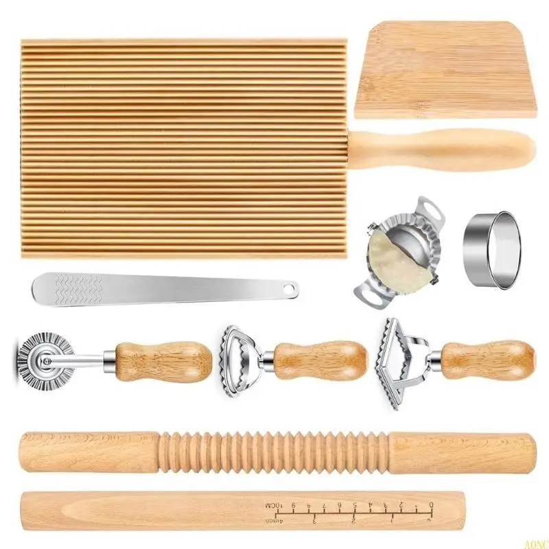 Pasta a0nc che creano il perno a filo con filo in legno set gnocchi board rash rashing maker ravioli francobollo ravio