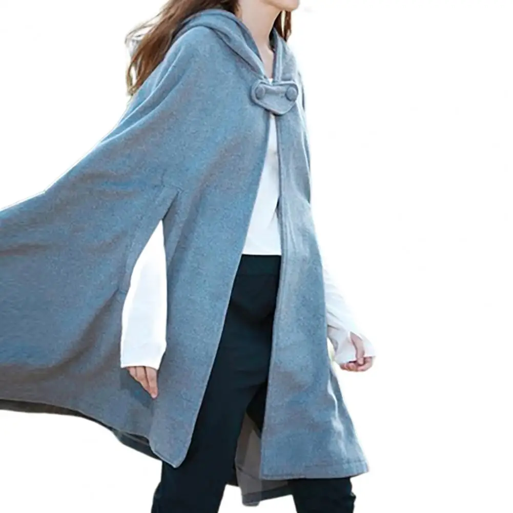 Mid-length Cape Coat Hooded Cape Coat for Women Warm Winter Shawl Poncho with Single-button Closure Knee Length Pirate Robe