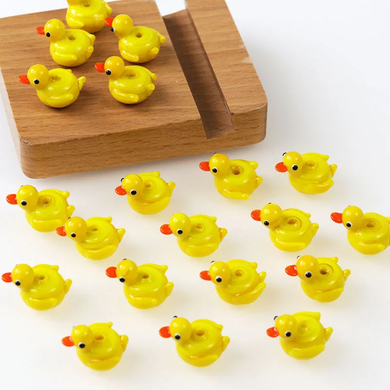 5pcs Little Yellow Duck Glass Beads Loose Beads Cute Earrings Pendant Mobile Phone Chain Handicrafts DIY Material