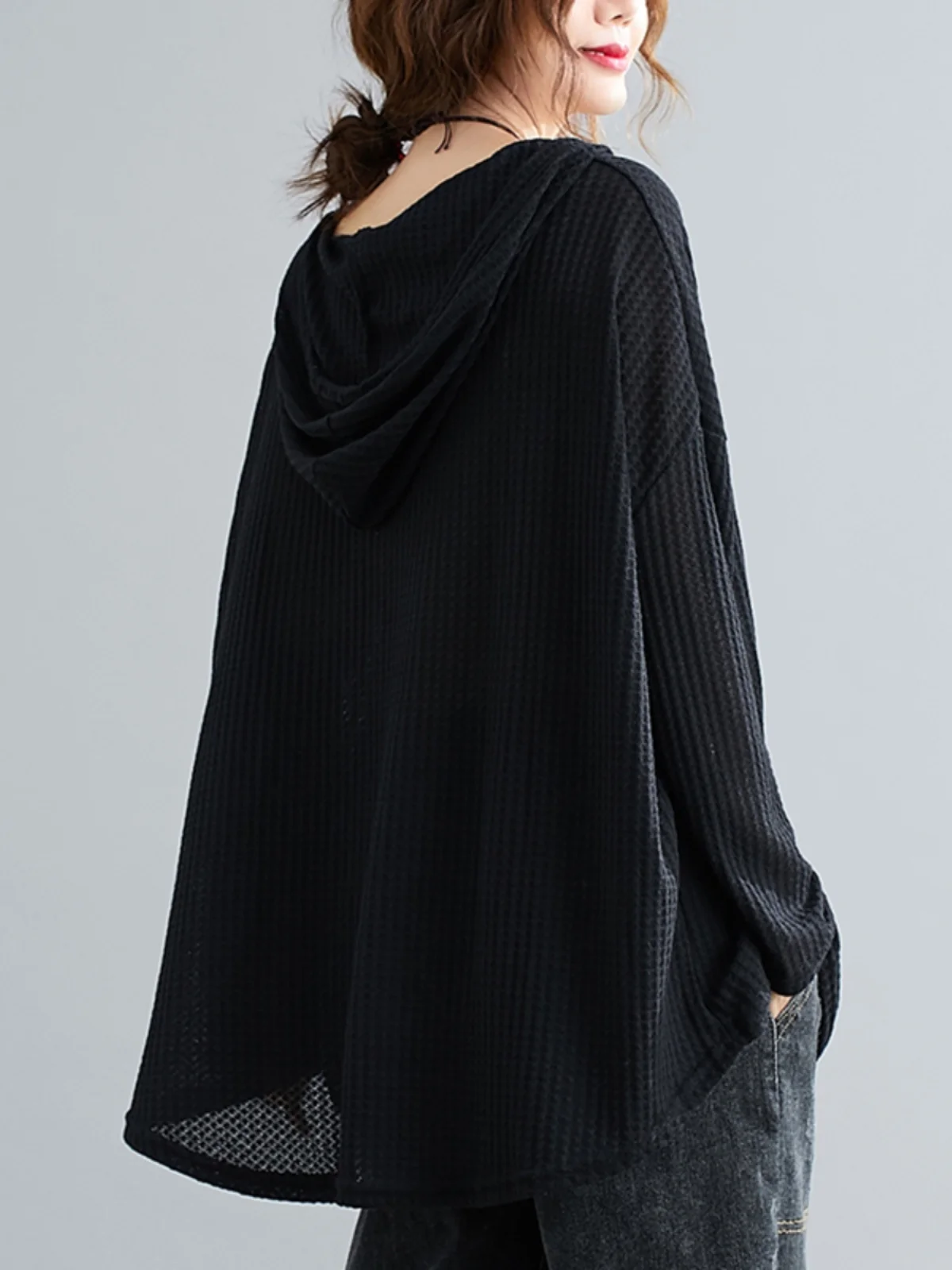 

Весенне-осенняя японская трикотажная толстовка с капюшоном, женская свободная одежда больших размеров, скрывающий влажный топ для больших размеров...