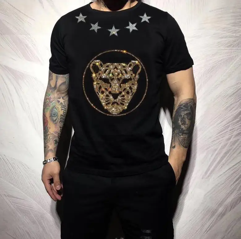 

New T-shirt short Sleeve summer Men's tees drop shipping Designer Rhinestone