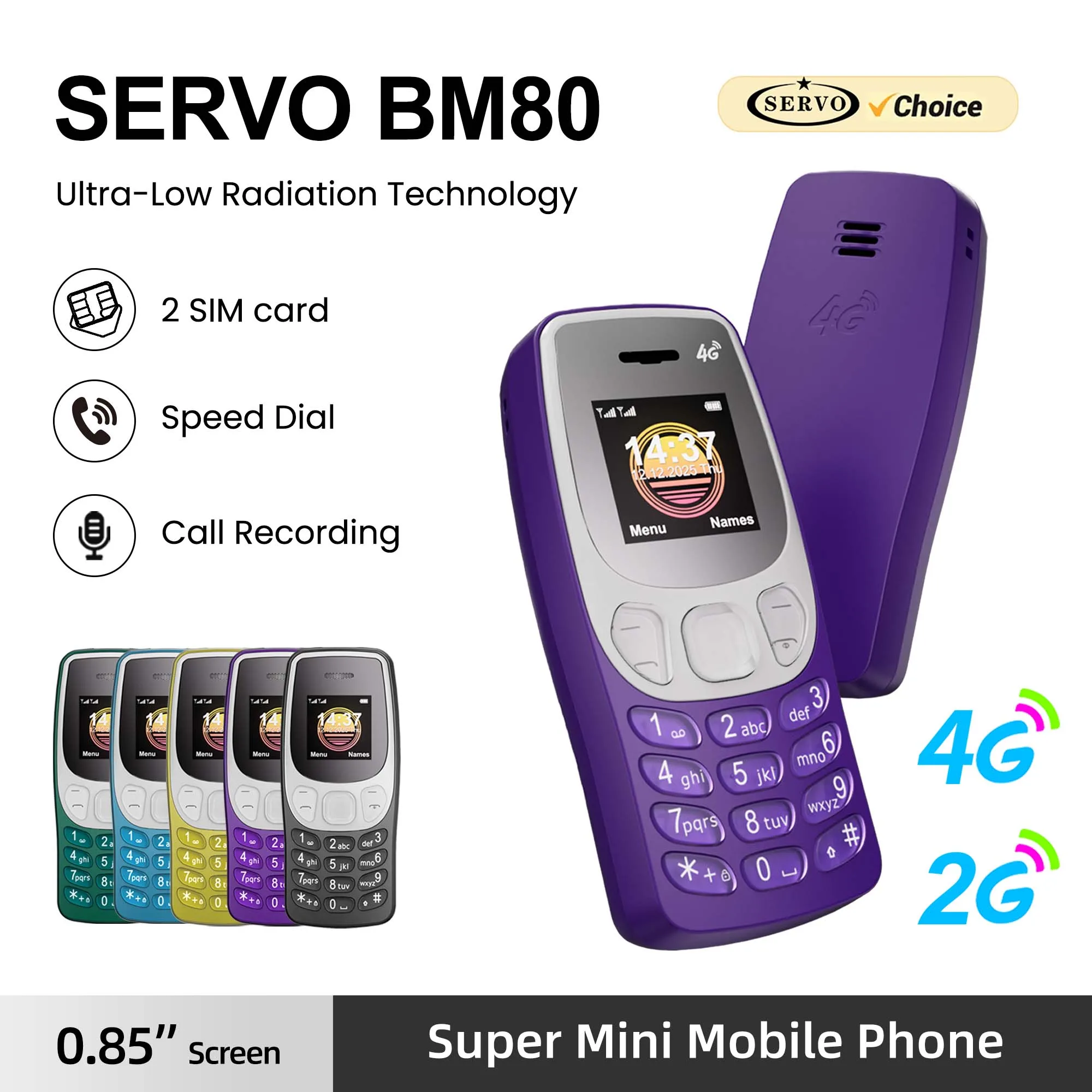 SERVO BM80 Mini Mobile Phone 4G 2G Dual SIM Standby 0.85