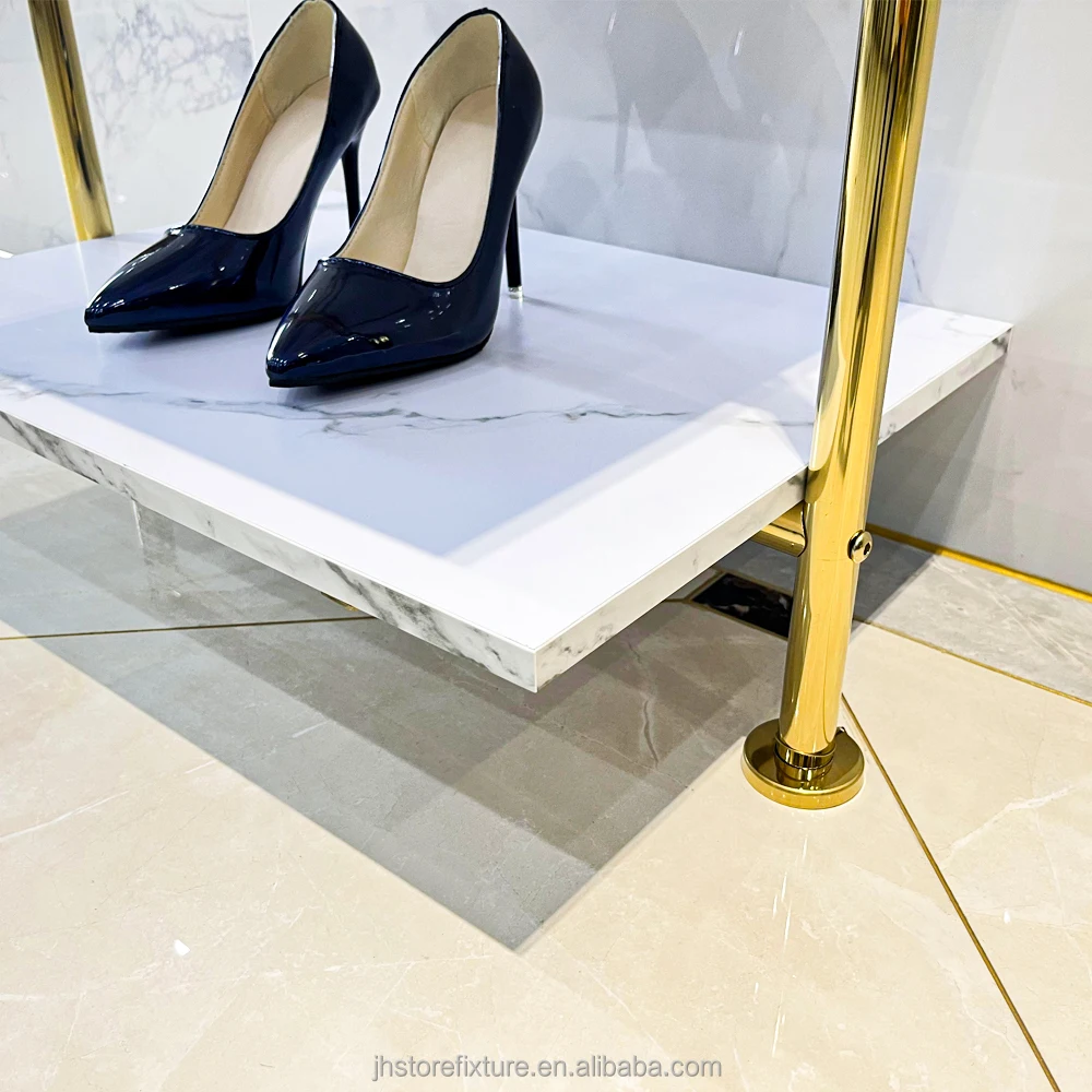 ชั้นวางรองเท้าโลหะแบบขายดี ชั้นวางโชว์กระเป๋าถือสำหรับร้านขายของผู้หญิง