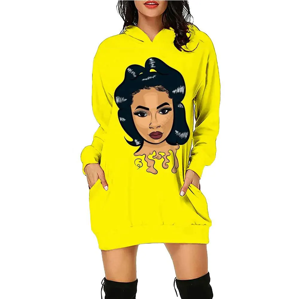 Nuova moda donna 3D Cartoon Cat Print felpa con cappuccio Dress Retro felpa con cappuccio autunno/inverno Pullover allentato Casual abito di media lunghezza